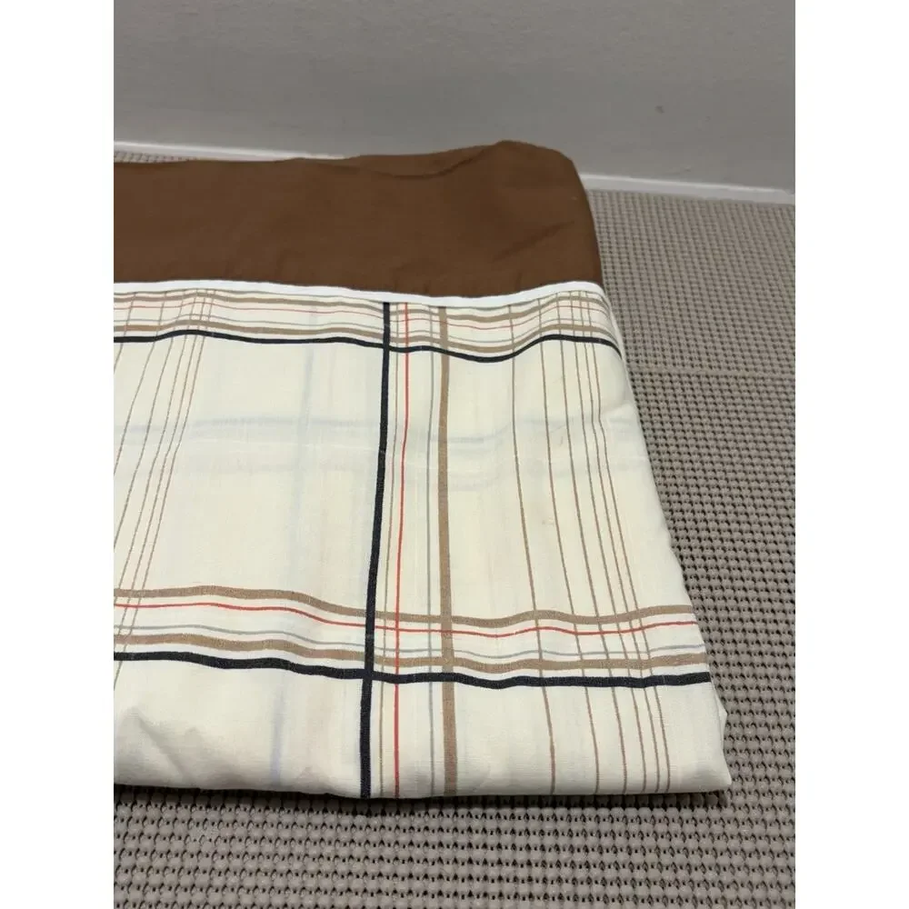 JCPenney Queen Flat & Fitted Sheet Set Plaid Solid Brown Border 2-Piece Vintage